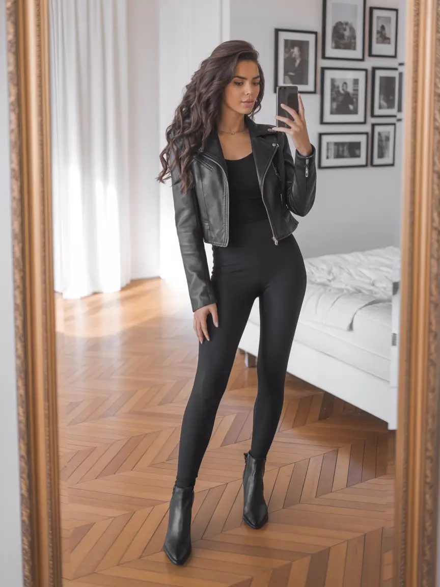 legging outfits for work City Rebel in All-Black