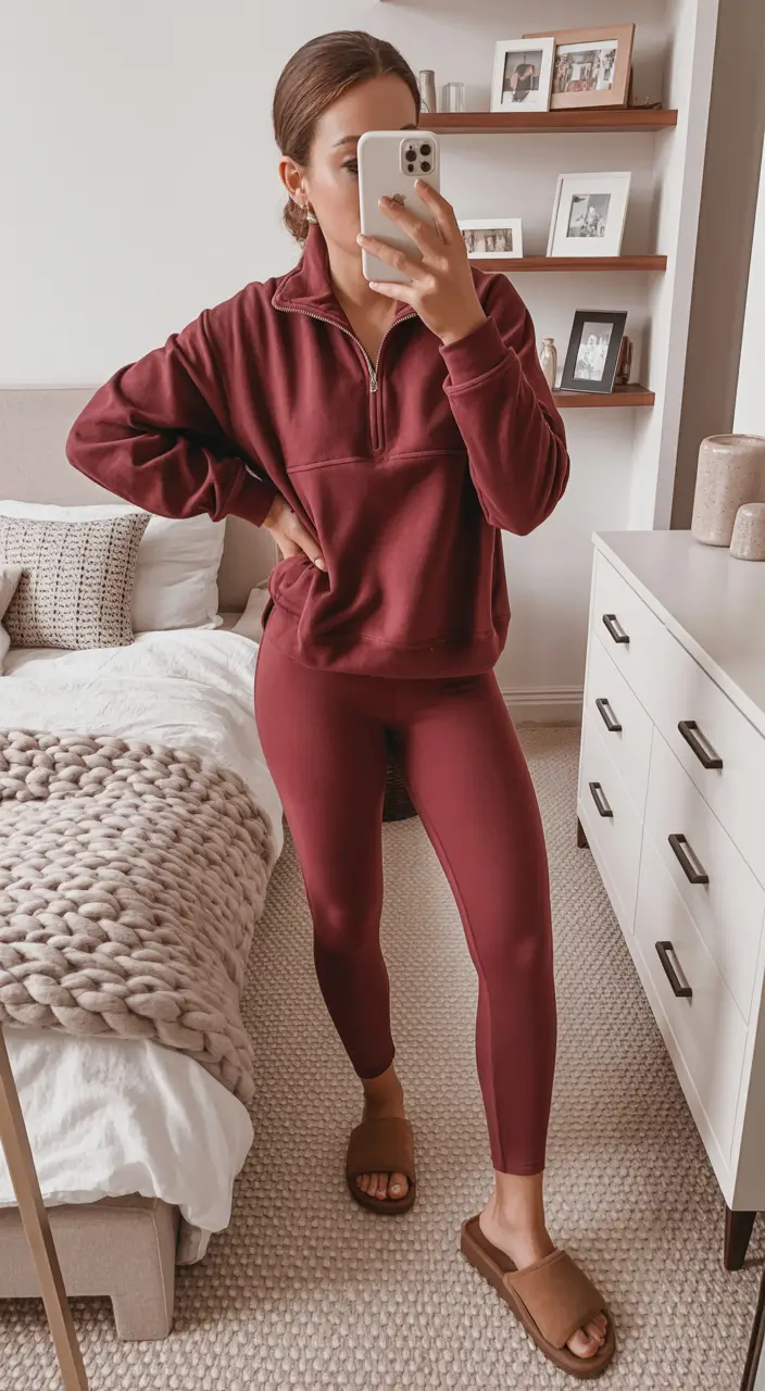 legging outfits winter Burgundy Comfort Chic
