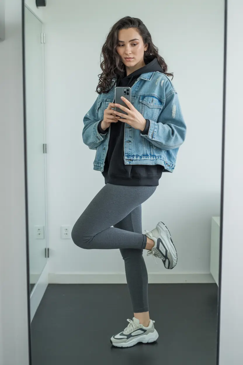 legging outfits fall Denim Layering Done Right
