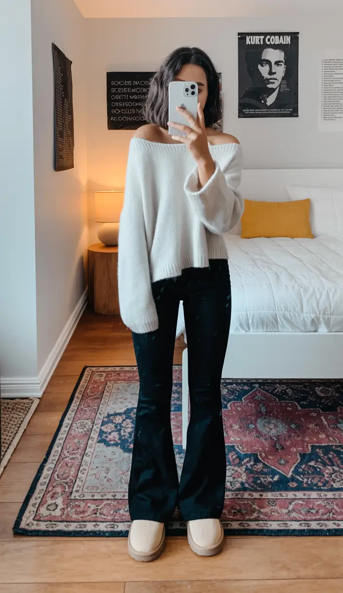 legging outfits for fall Soft Sweater and Flared Comfort