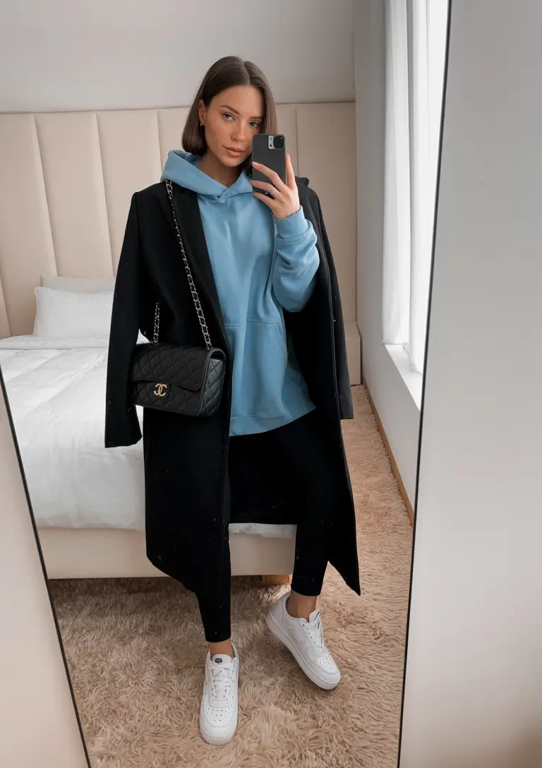 legging outfits spring Cozy Blue Layers