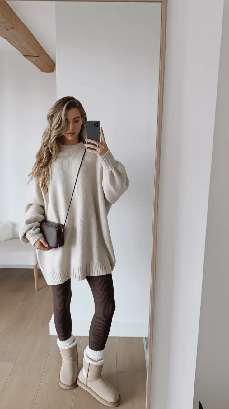 legging outfits for fall Oversized Knit and Chocolate Warmth