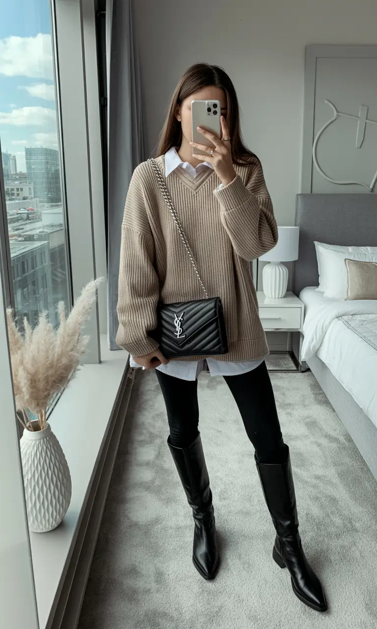 legging outfits with boots Classic Prep with an Edge