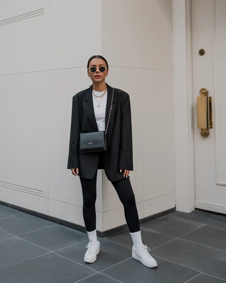 legging outfits spring Effortless Cool in Oversized Blazer