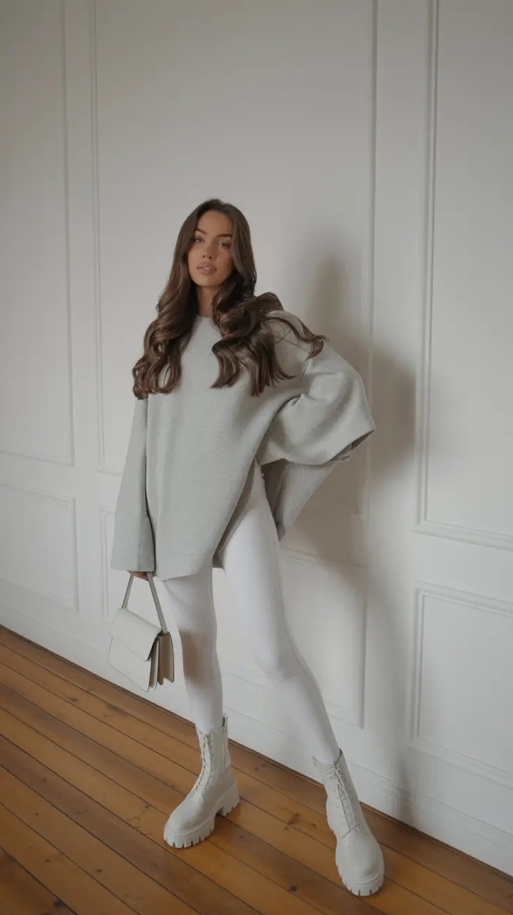 legging outfits winter Winter Whites and Cozy Contrast