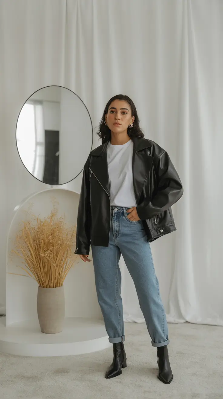 outfits ideas 2025 Modern Rebel in Leather and Denim