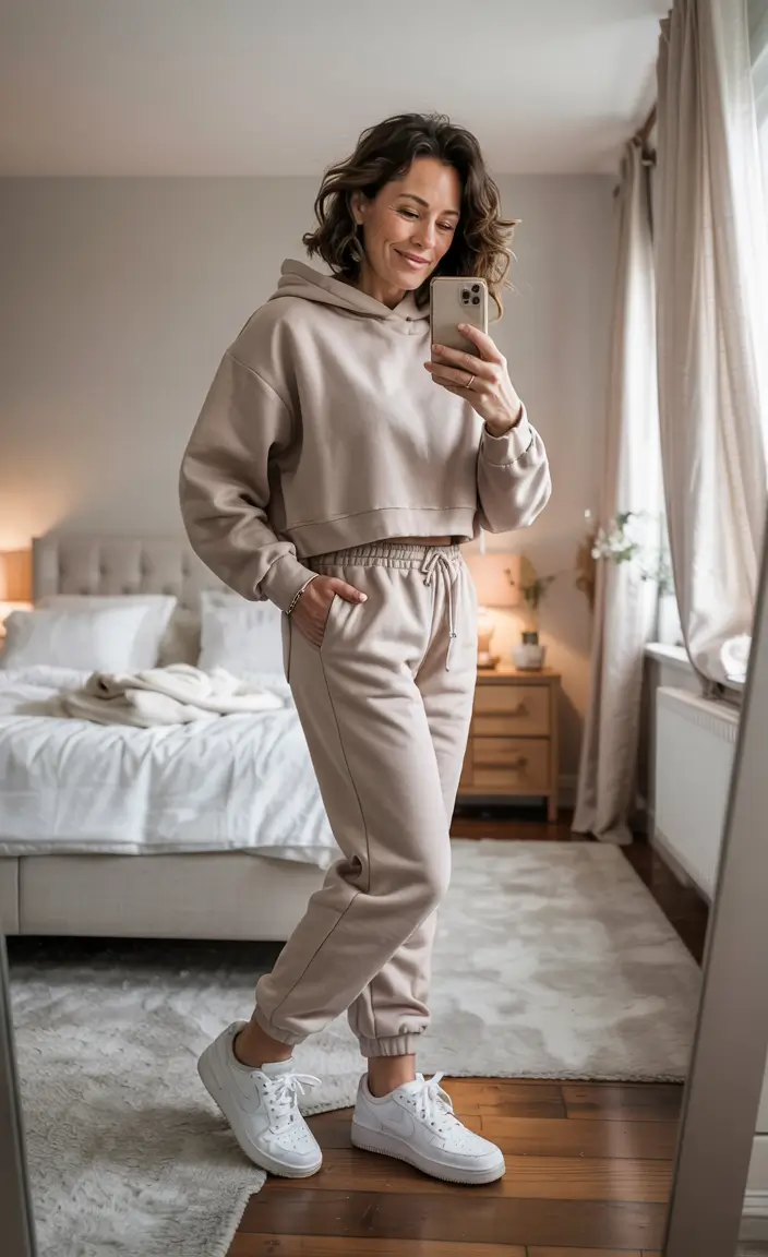 Best outfits for women over 40 in 2026 Warm Lounge Chic With a Soft Sporty Edge