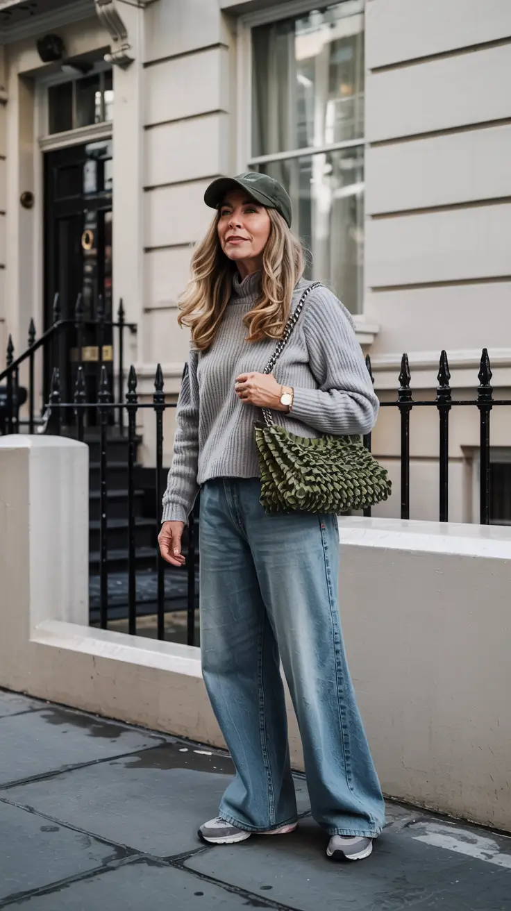 outfits for women over 40 2026 Relaxed Street-Style Neutrals With a Soft Baseball Cap Twist