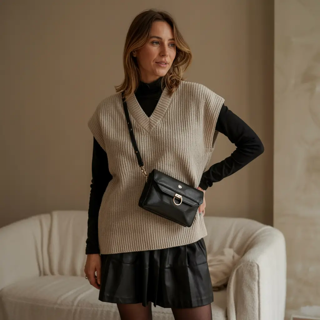 skirt outfits winter Warm Layers with Leather Charm