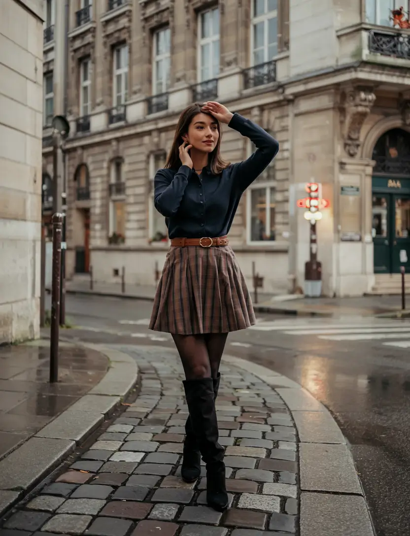 skirt outfits 2026 Parisian Plaid Revival