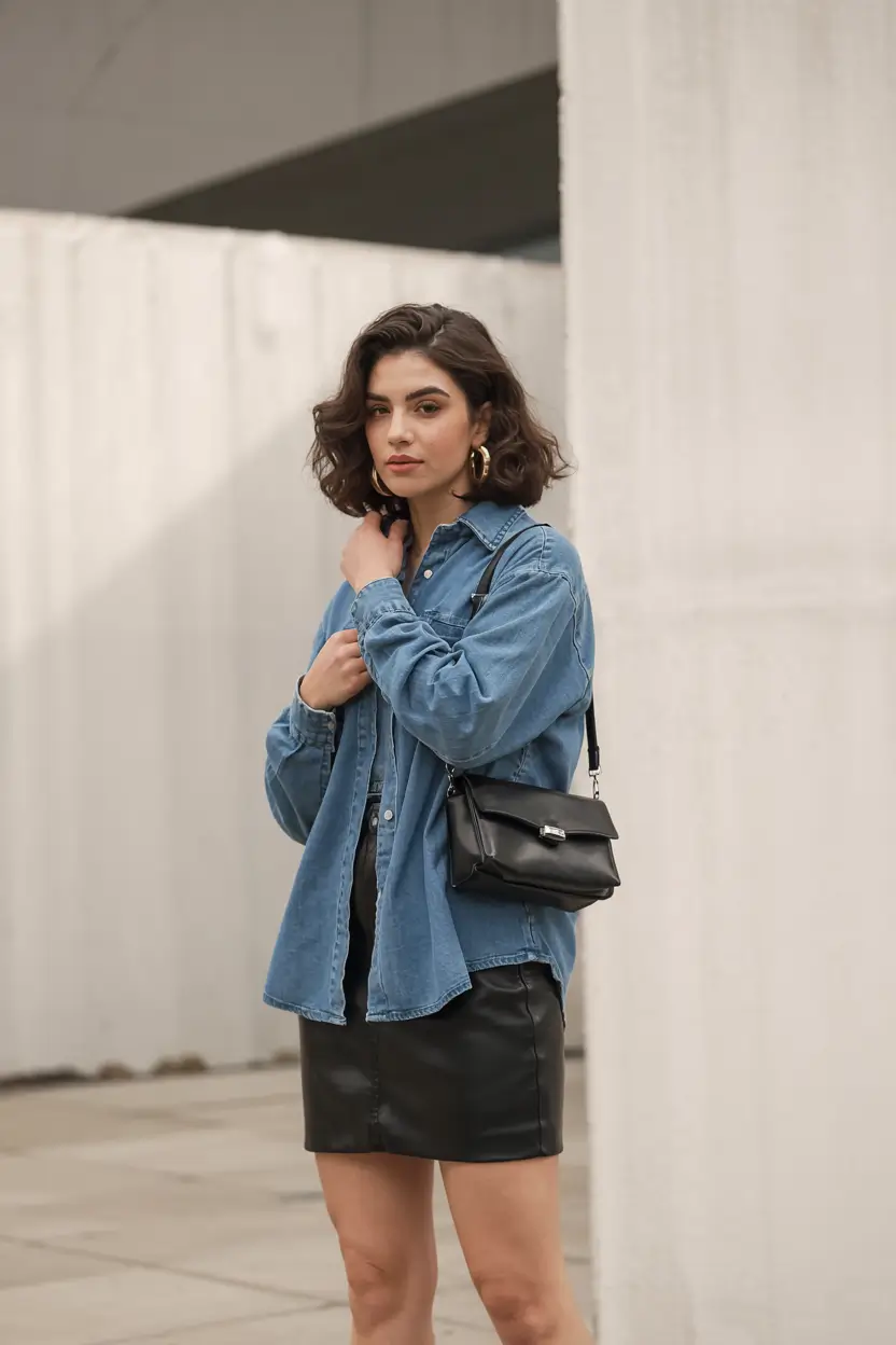 skirt outfits fall Denim Ease Meets Urban Edge