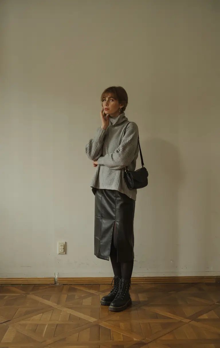 skirt outfits for winter Monochrome Minimalism in Motion