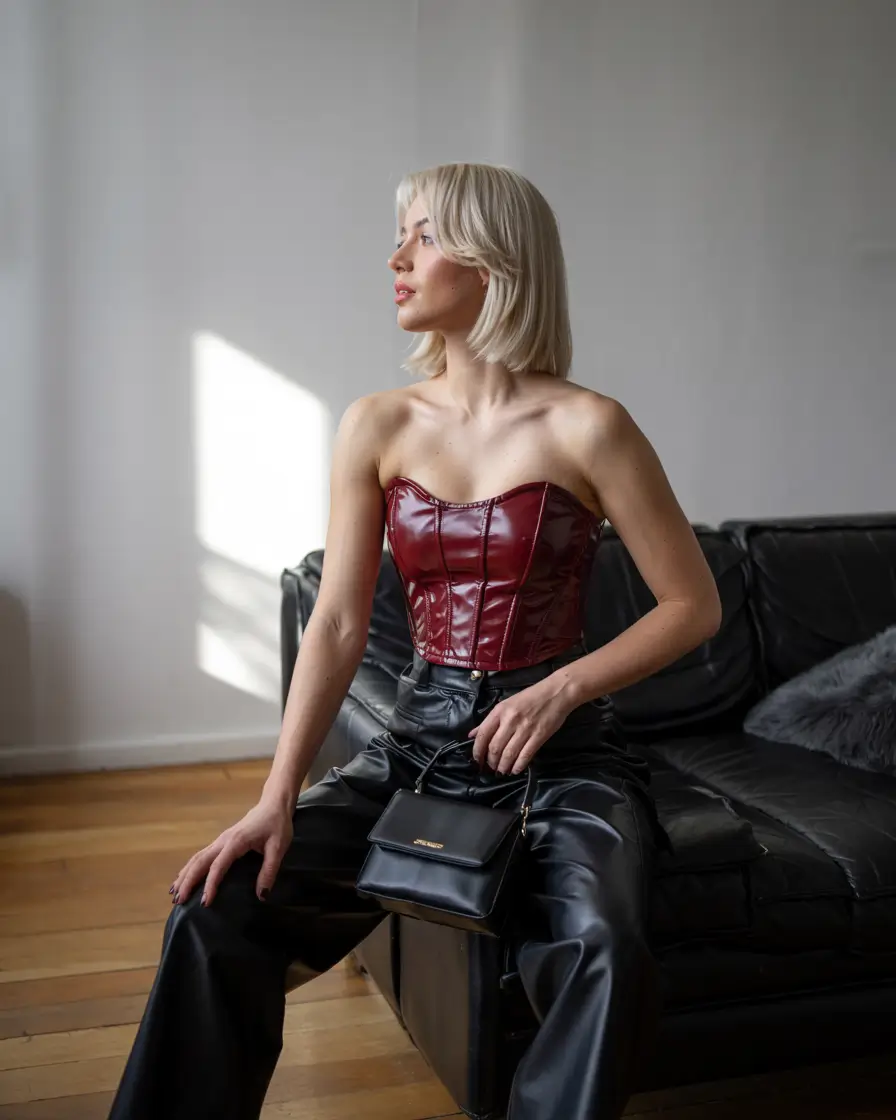 birthday outfits baddie Bordeaux Corset and Leather: The Statement Duo