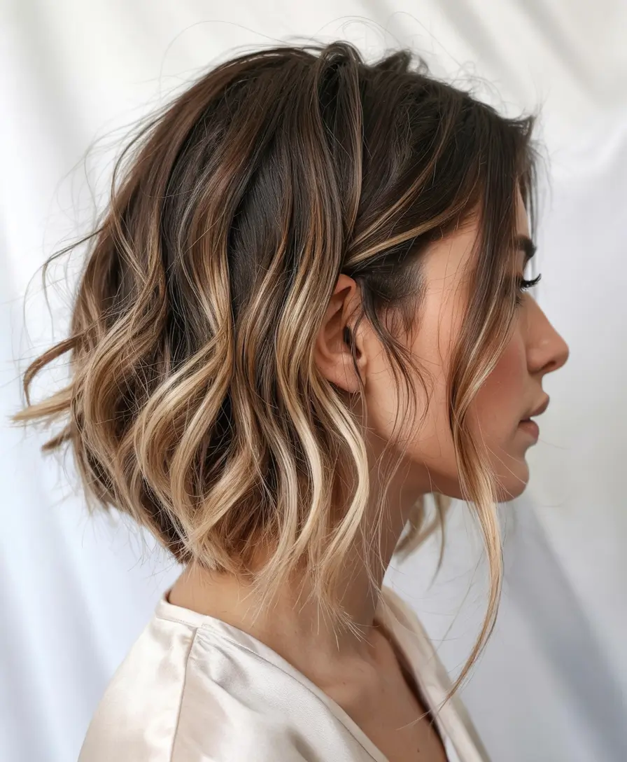 bob haircuts 2026 Warm Honey Balayage Bob
