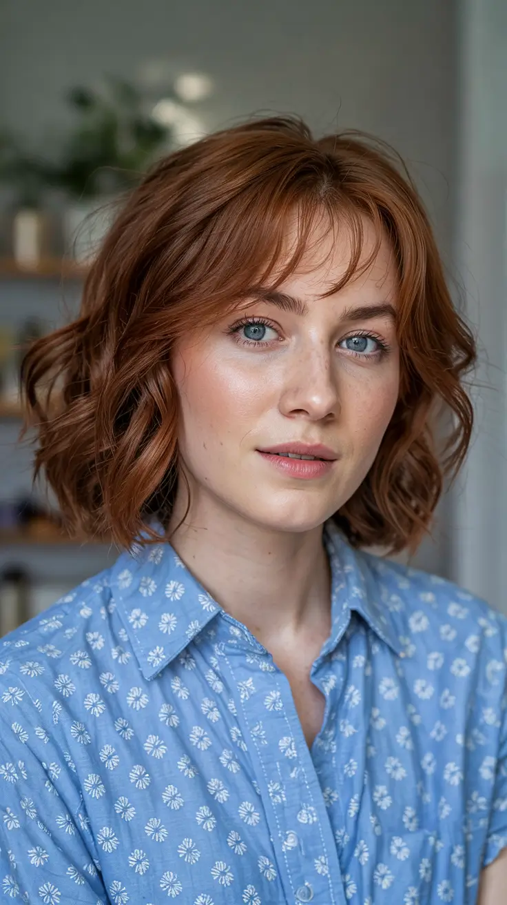 bob haircuts 2026 Copper Curl Bob With Bangs