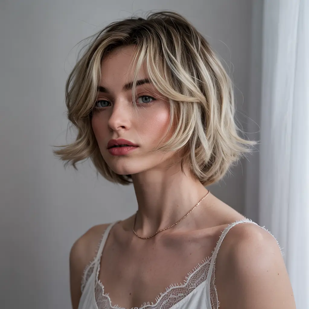 bob haircuts 2026 Blonde Feathery Bob