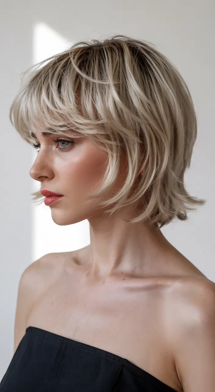 bob haircuts 2026 Layered Blonde Shag Bob