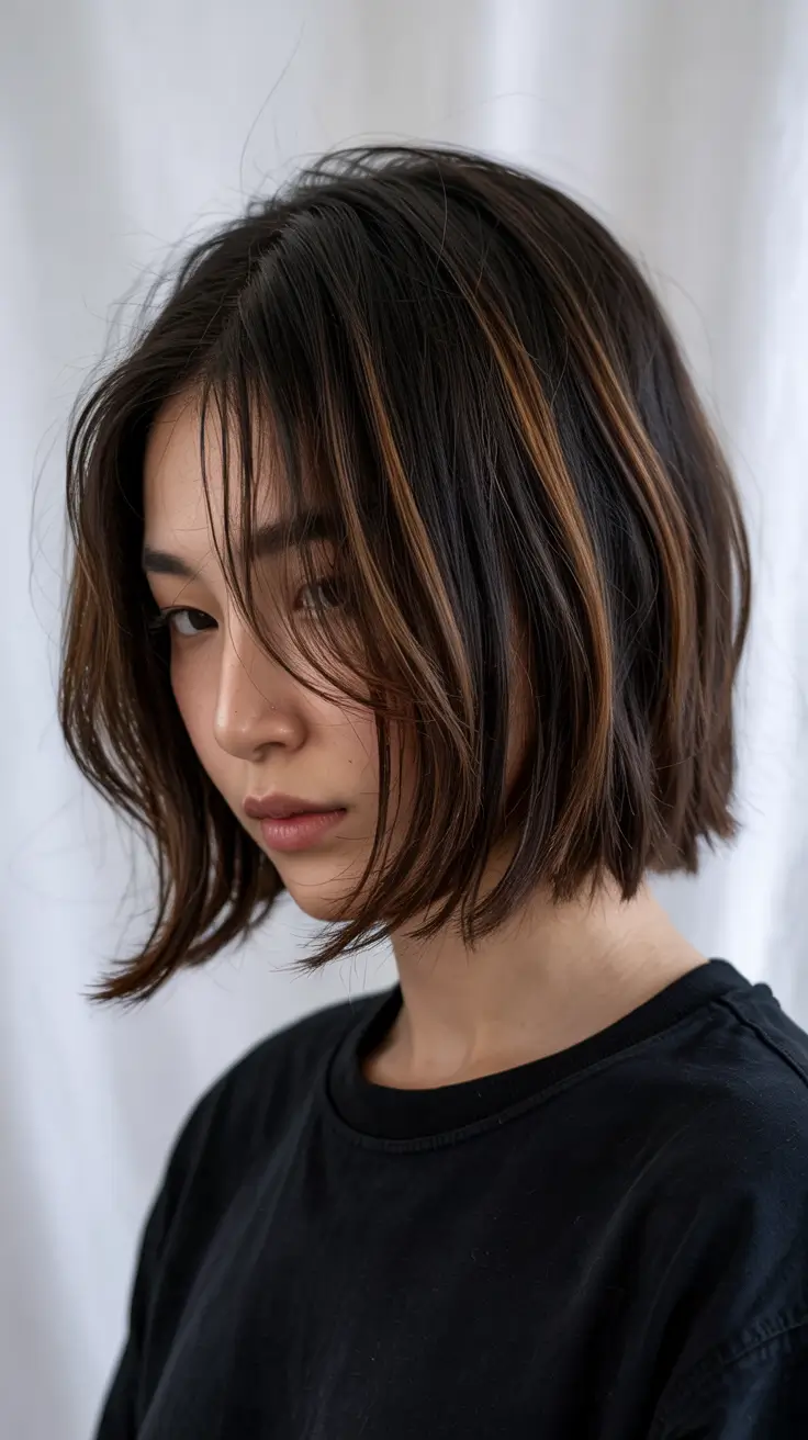 bob haircuts 2026 Dark Honey Bob With Highlights