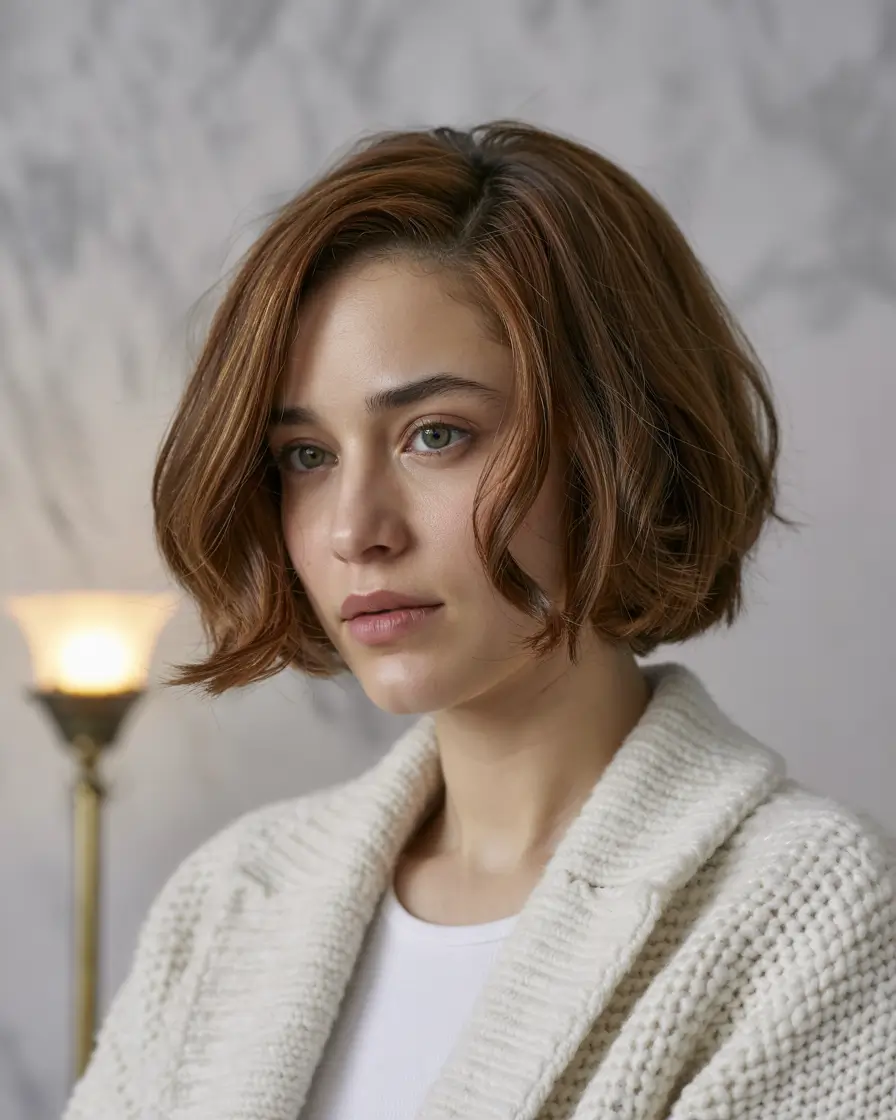bob haircuts 2026 Soft Auburn Romantic Bob
