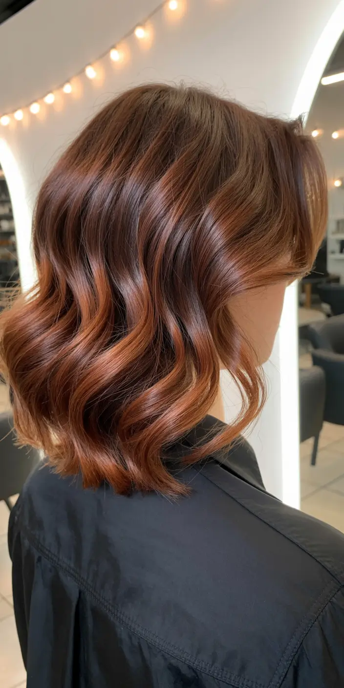 brunette hair color 2026 Smoky Copper Waves