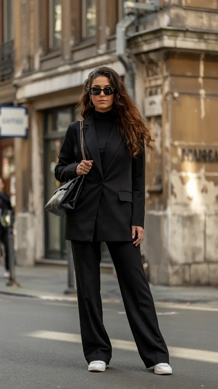 capsule wardrobe outfits 2026 Parisian Black-on-Black Modern Elegance