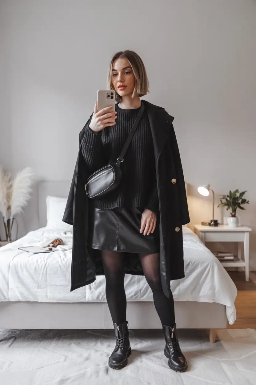 capsule wardrobe outfits 2026 All-Black Winter Chic With a Minimalist Edge