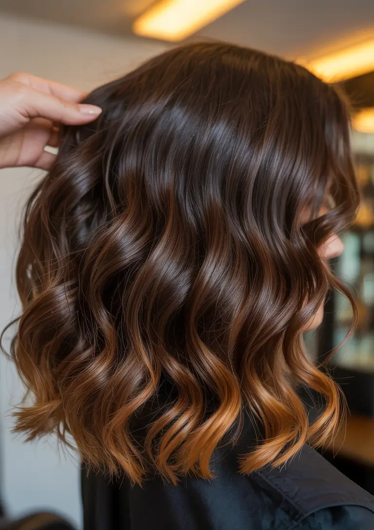chocolate brown hair color 2026 Caramel Tipped Bob