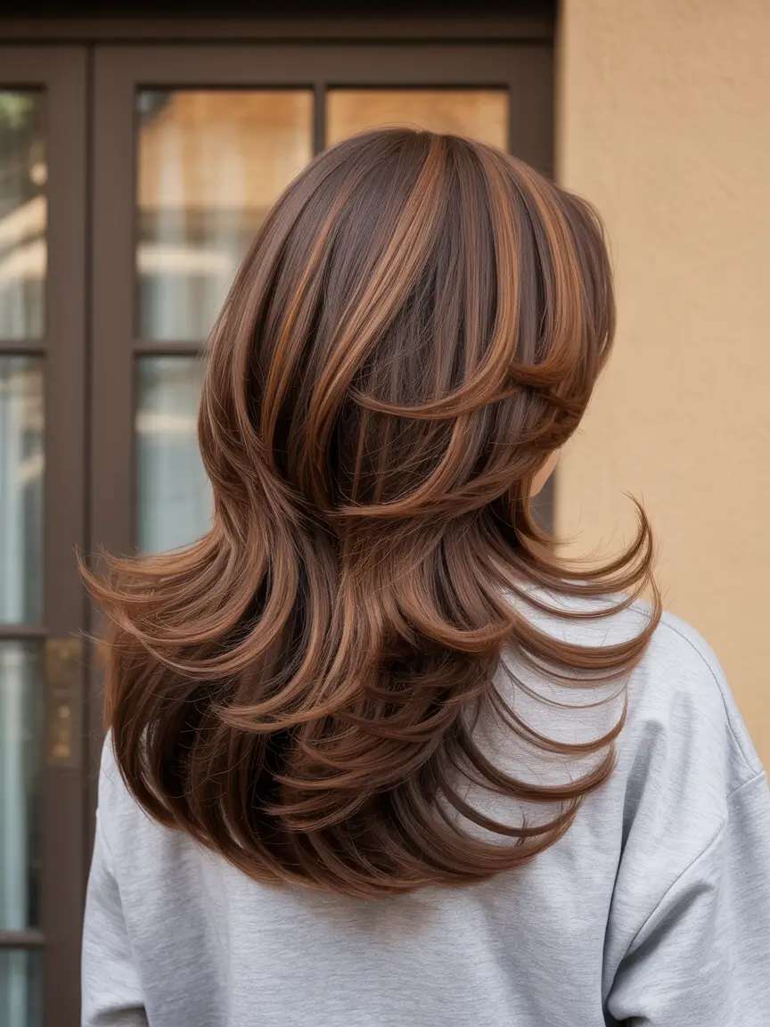 chocolate brown hair color 2026 Cinnamon Layered Shine