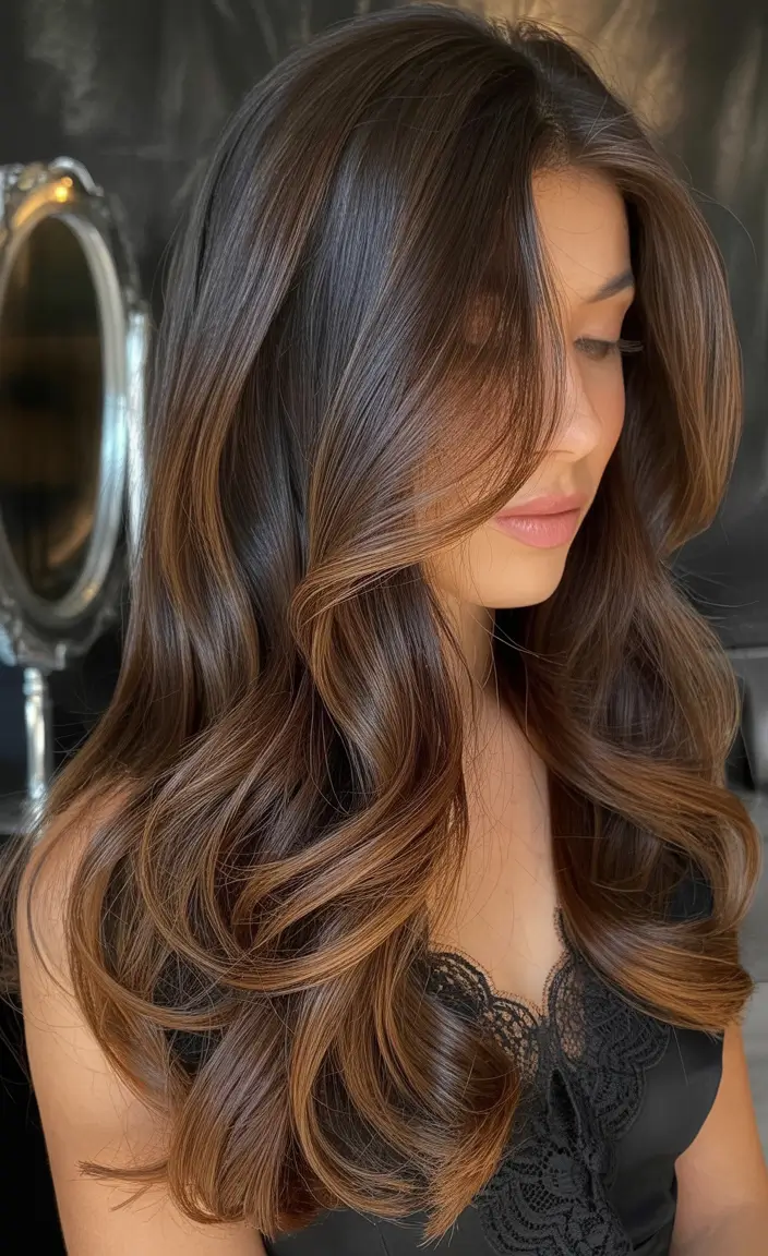 chocolate brown hair color 2026 Face Framing Amber Flow