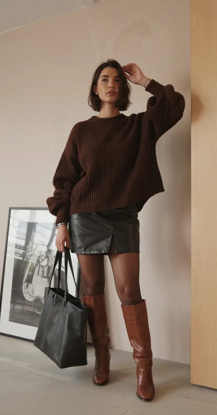 cute outfits fall Chocolate Textures & Leather Accents