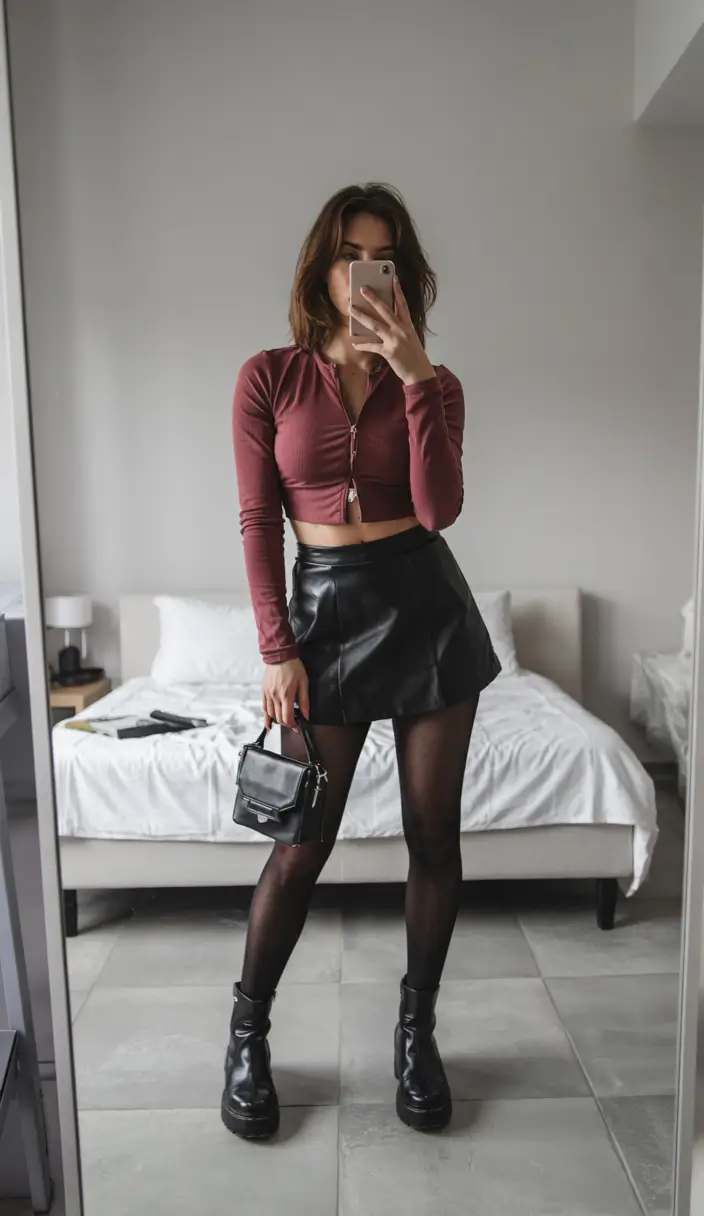 cute outfits for school Edgy Contrast with a Flirty Twist