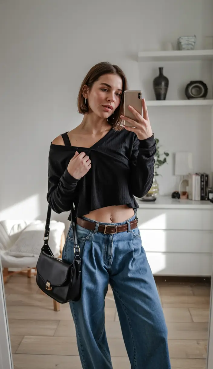 cute outfits casual Relaxed Black and Boyfriend Denim