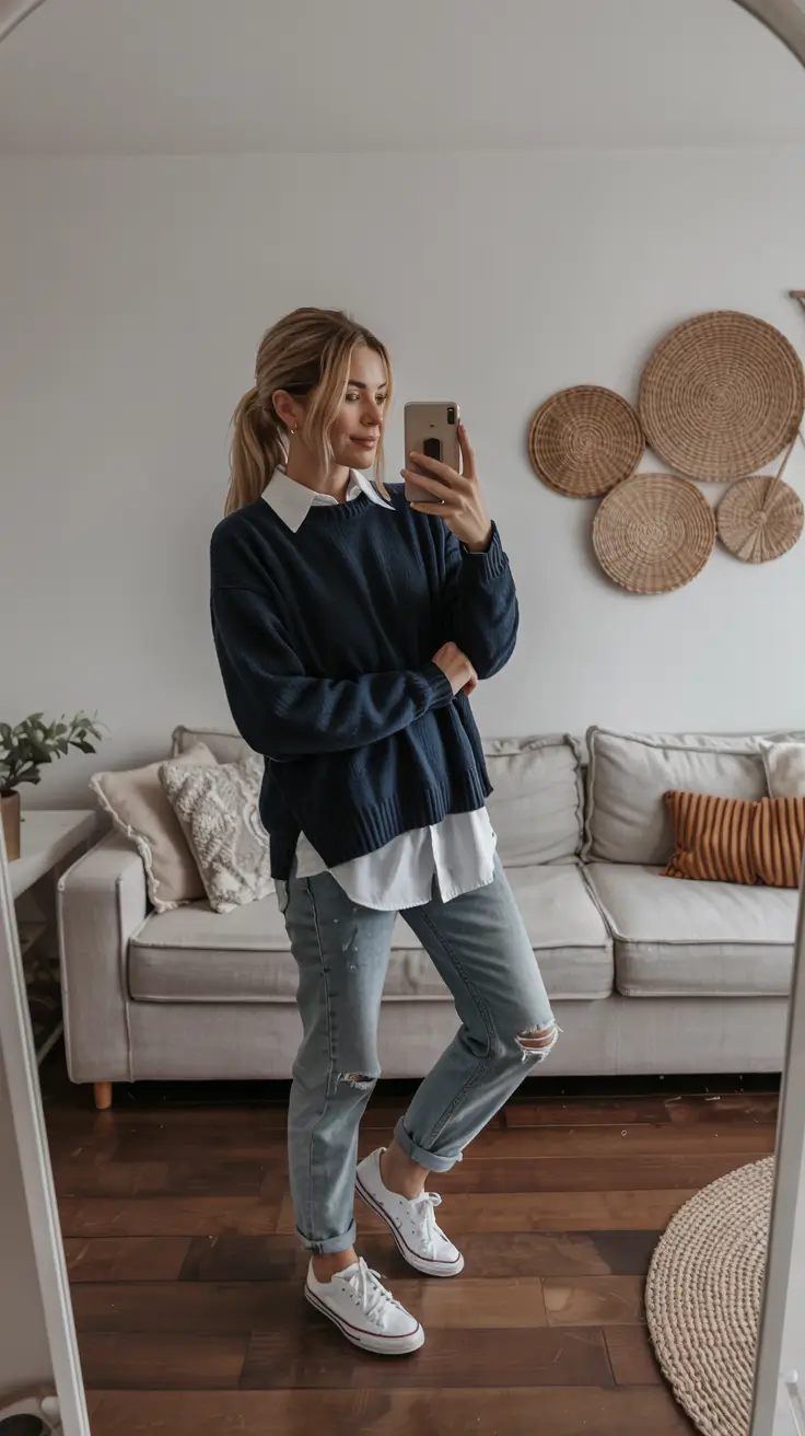 Cute everyday outfits 2026 Navy Layers with a Preppy Twist