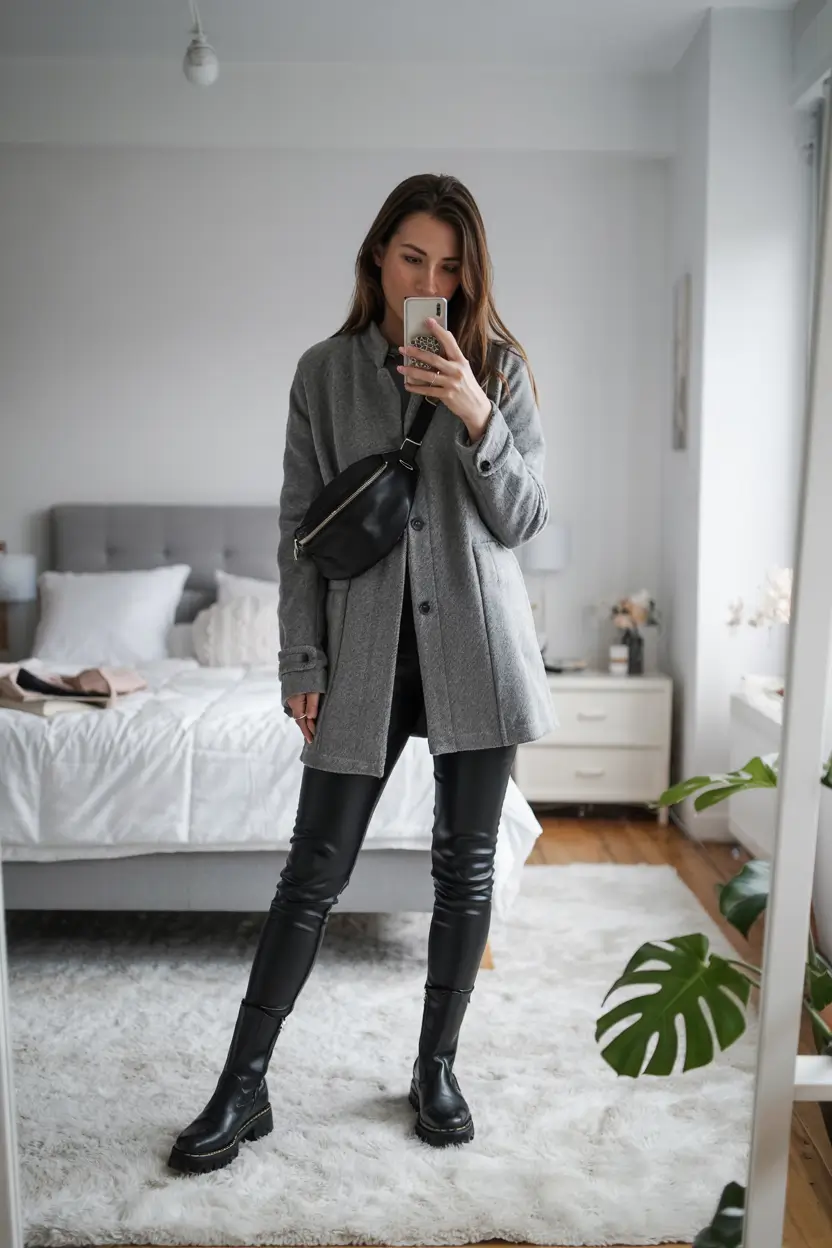 every day outfits 2026 Gray Wool Layers with Sleek Black Accents