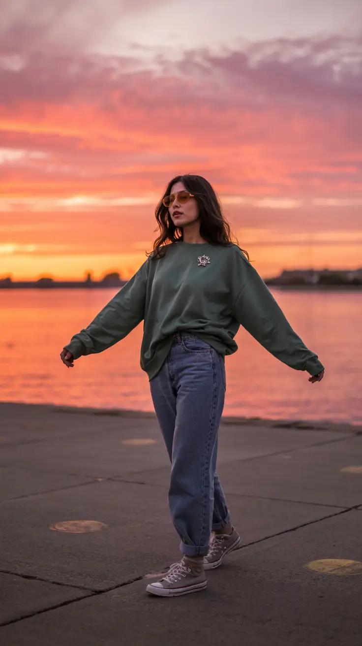 Cute everyday outfits 2026 Sunset Tones and Soft Denim