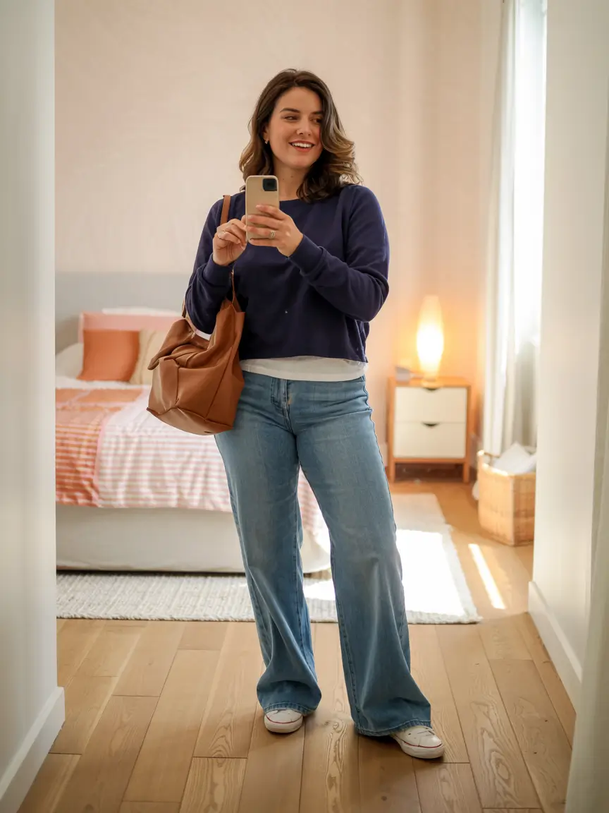 outfits midsize casual Retro Soft Blue & Weekend Energy