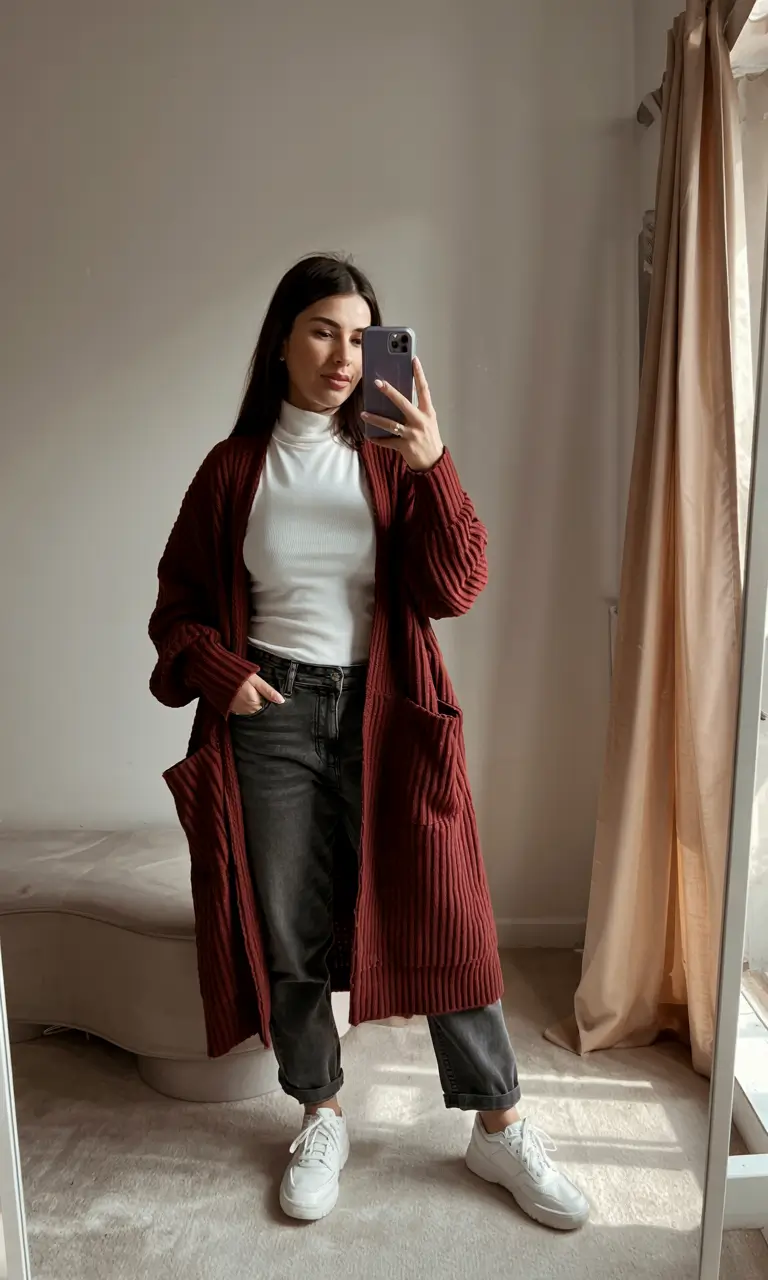 outfits midsize women Warm Minimalism in Burgundy and Cream