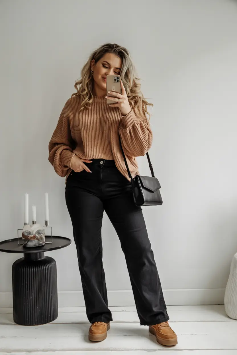 outfits midsize women Warm Neutrals and Elevated Comfort