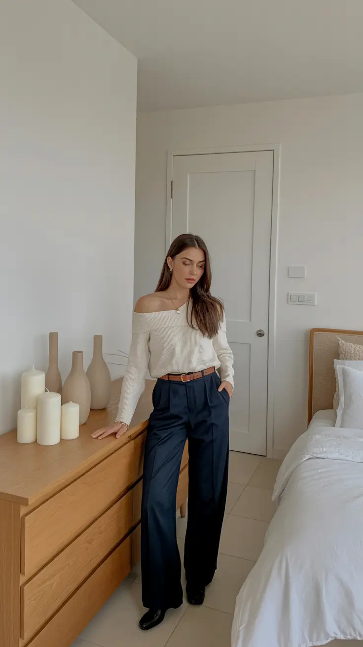 classy trendy outfits 2026 winter Off-Shoulder Elegance