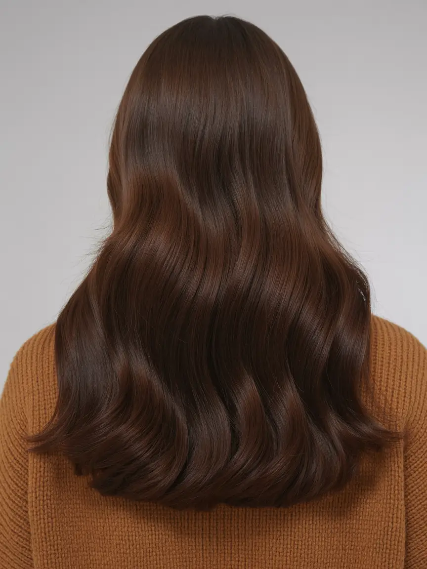 dark brown hair color 2026 Espresso Gloss Mid-Length Waves