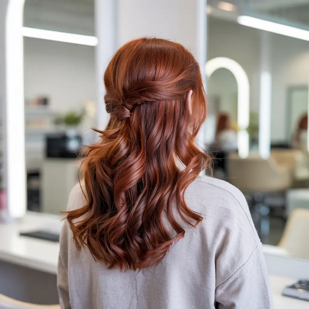ginger hair color 2026 Romantic Copper Half-Up Flow
