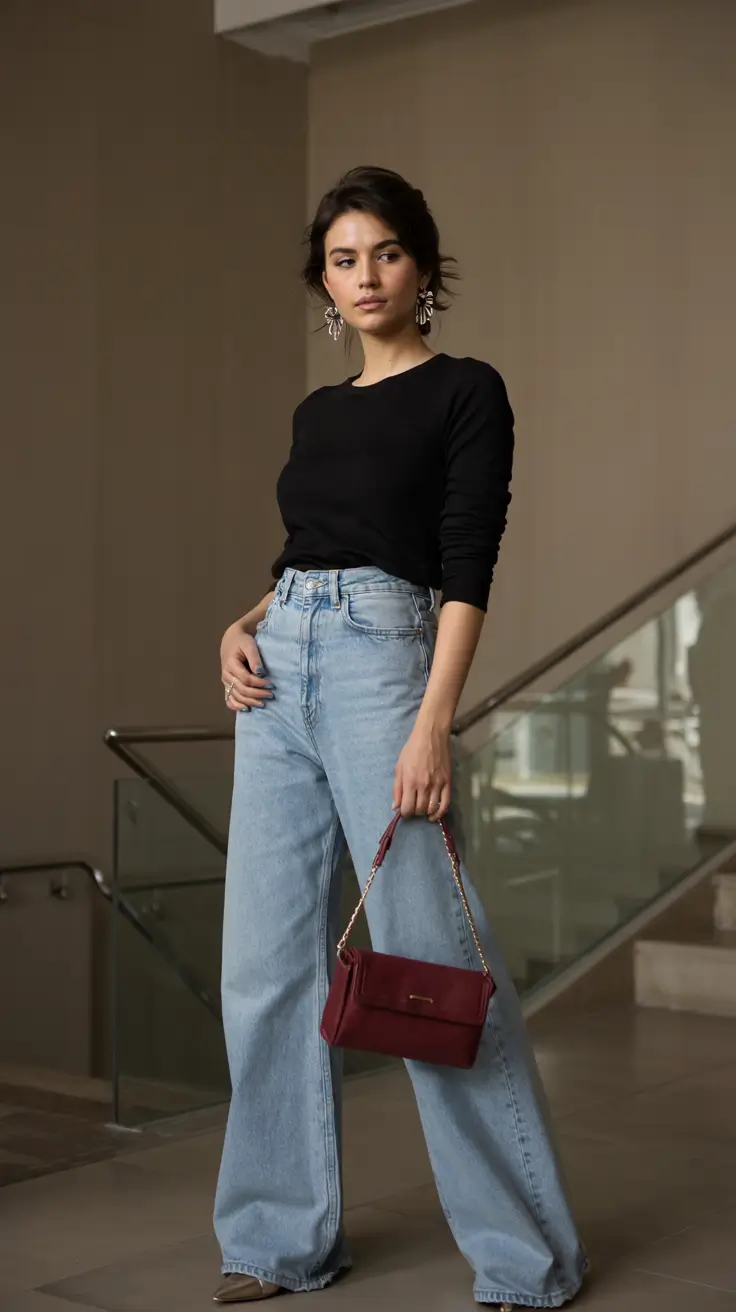 going out outfits bar Soft Edge with Wide-Leg Jeans
