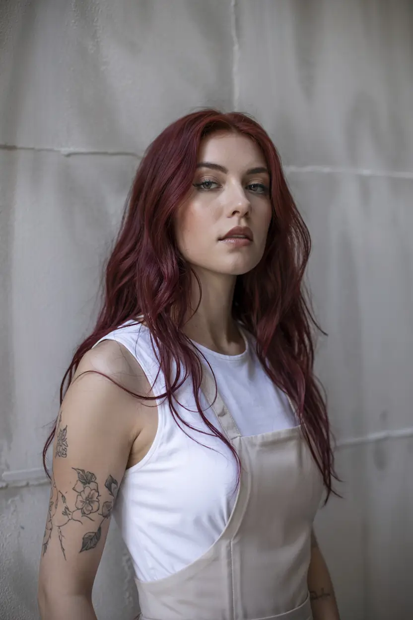 hair color ideas 2026 Deep Ruby Red Waves