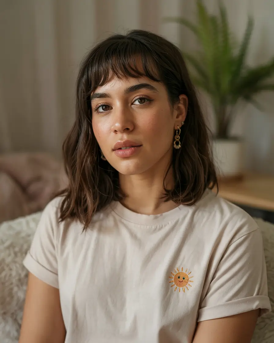 haircut for round face 2026 Soft French Bob with Baby Bangs