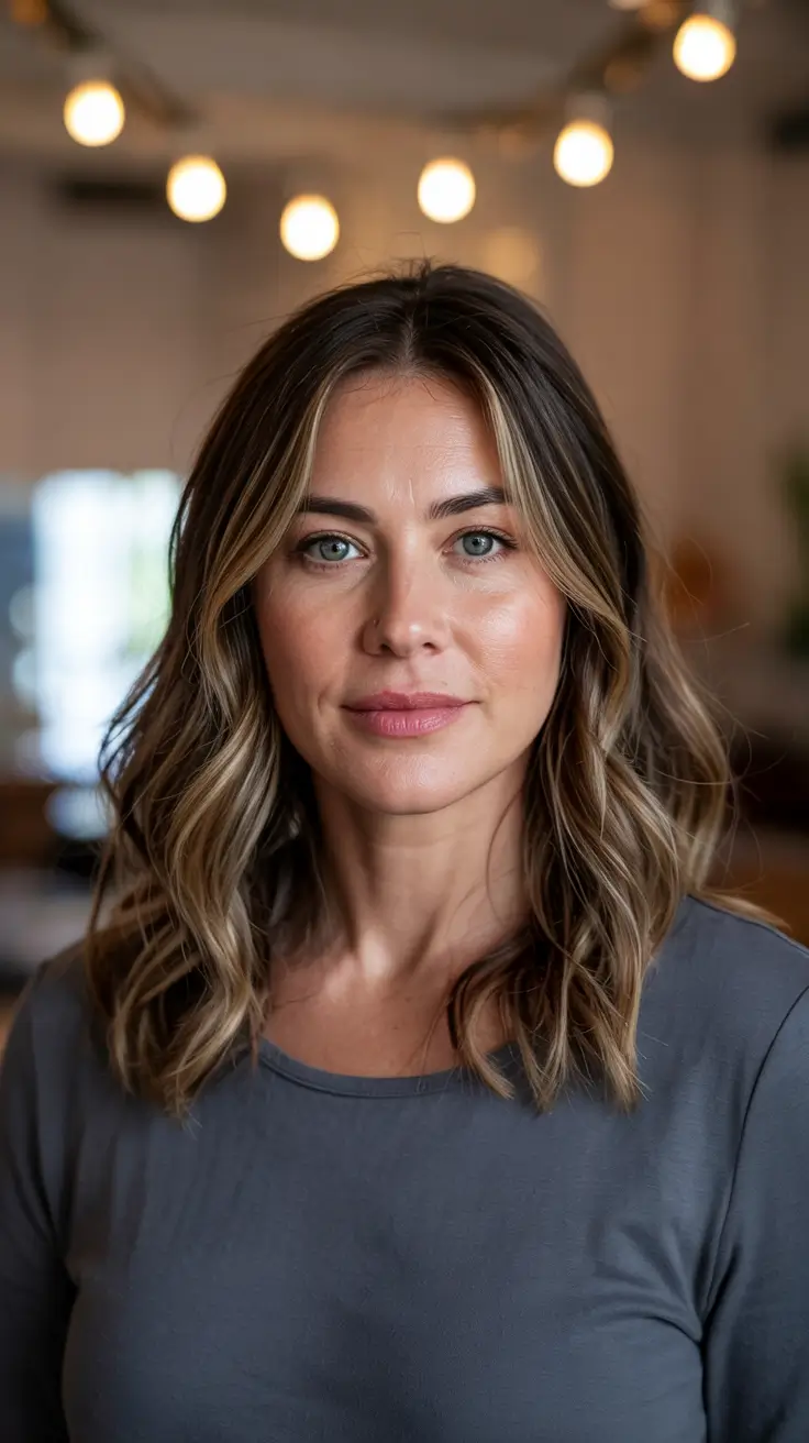haircut for round face 2026 Dimensional Lob with Middle Part