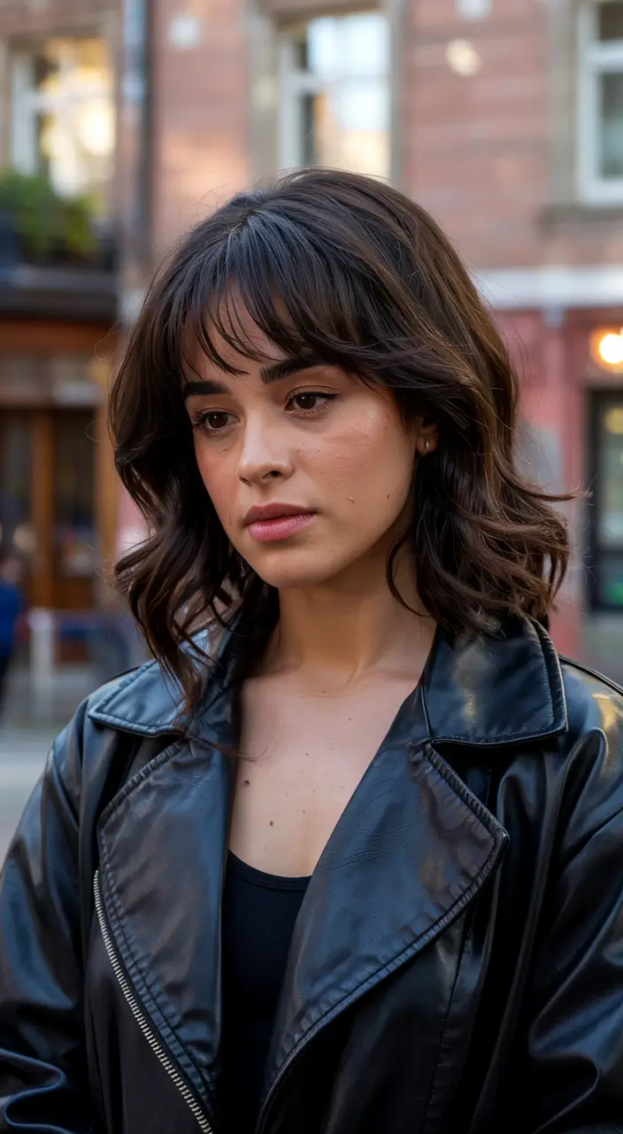 haircut for round face 2026 Wavy Bob with Classic Bangs