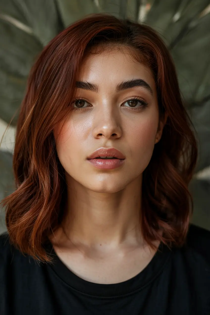 haircut for round face 2026 Warm Copper Lob