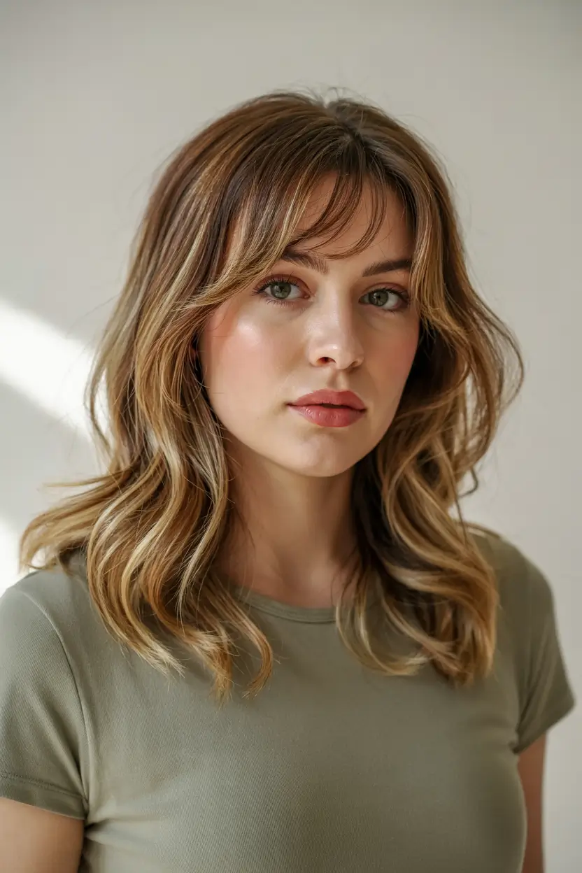 haircut for round face 2026 Face Framing Layers with Curtain Bangs