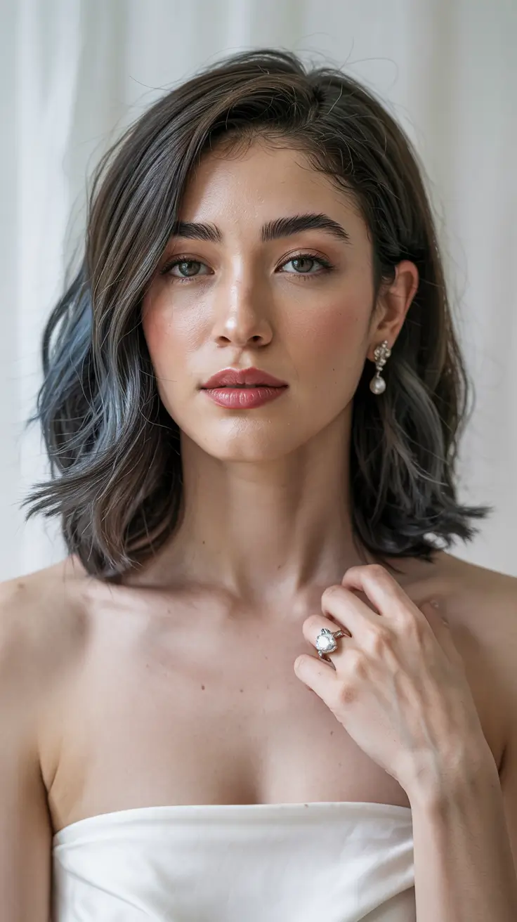 haircut for round face 2026 Glossy Smoky Bob