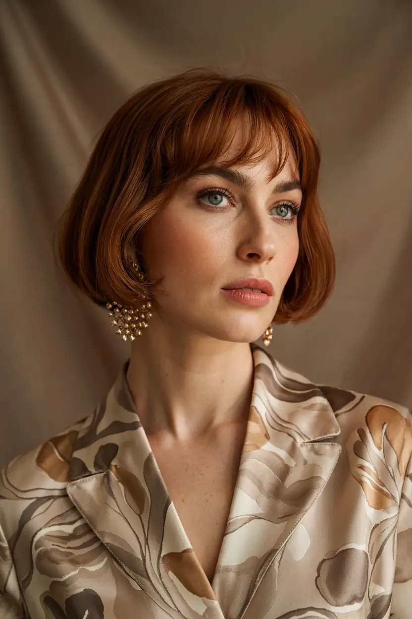 haircut for round face 2026 Classic Rounded Bob with Micro Bangs